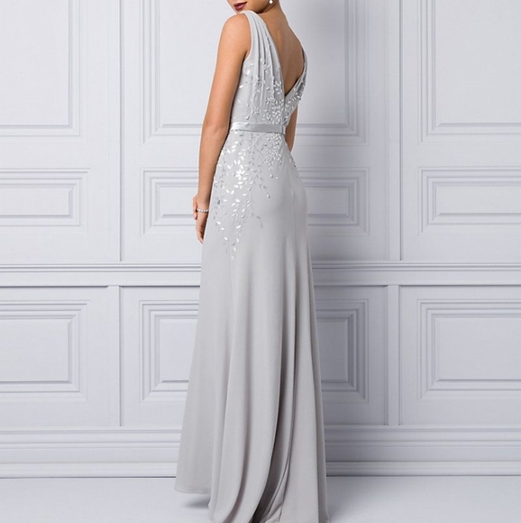 NWOT Le Chateau Silver Beaded Gown - Picture 3 of 13